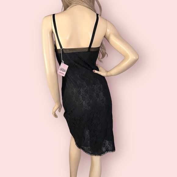 60s Vintage Black Lace Slip Dress XS Deadstock Lingerie Whimsigoth Coquette Goth - Picture 8 of 10